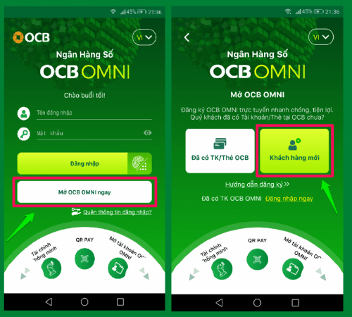 Các bước mở TK OCB trên ứng dụng OMNI 1